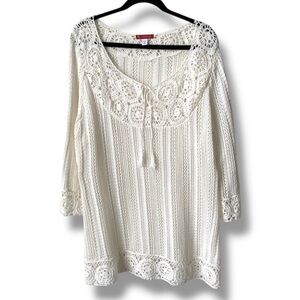 Cb Established 1962 Crochet Lace-Trim Tunic Top White 3X
